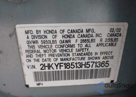 2003 Honda Pilot Ex-L z USA, uszkodzony, nr VIN 2HKYF18513H571365